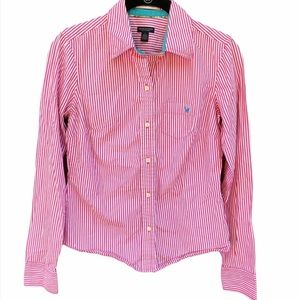 American Eagle 2 Shirt Stripes Red White Button Up Long Sleeves Career Preppy